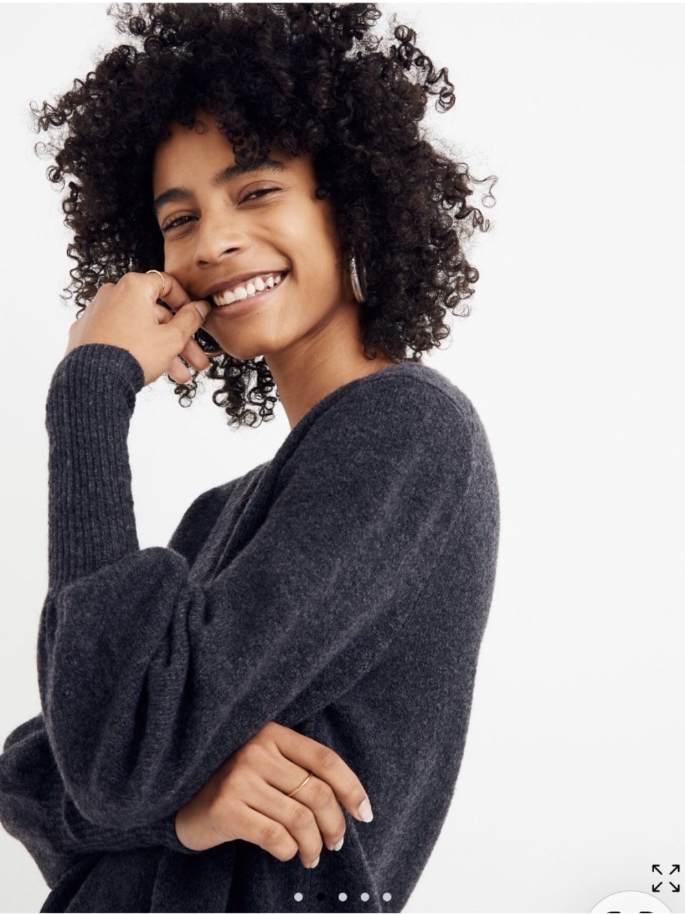 Madewell Dashwood Wool Blend Dark Grey Sweater Bishop Sleeve V Neck Size Small